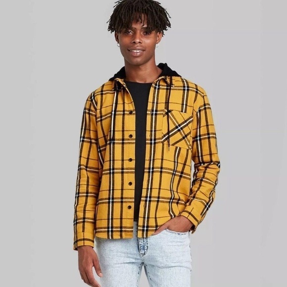 Original Use Men’s Gold & Black Plaid Long Sleeve Cotton Flannel Shirt Size M - Picture 1 of 16